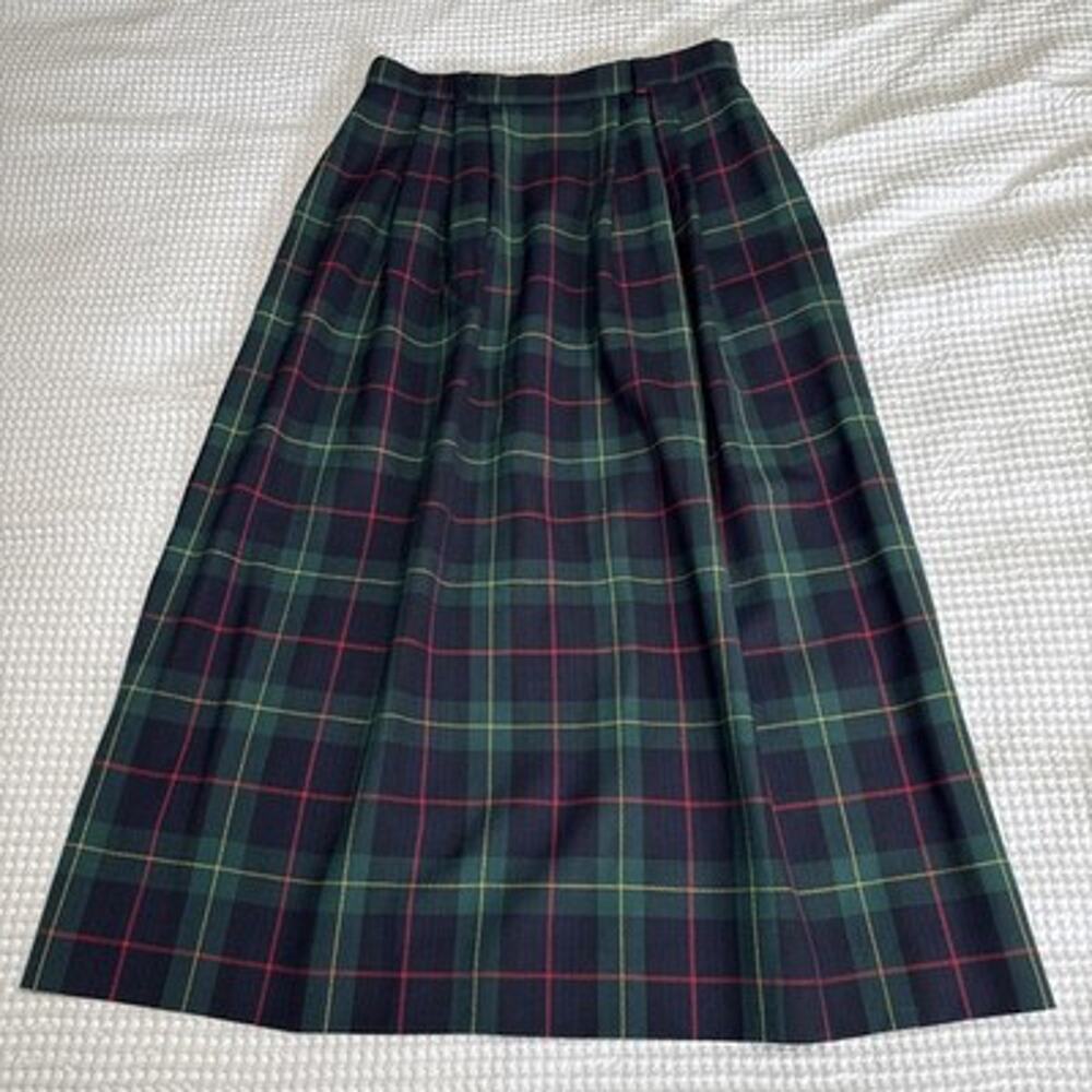 JH Collectibles Womens 10 Wool Pleated Navy Green Tartan Plaid A-Line Skirt Vtg